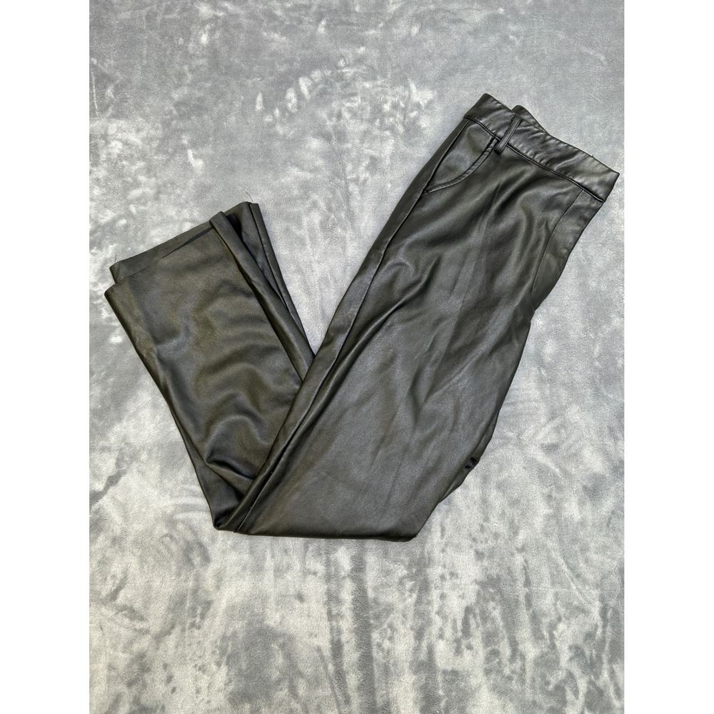 & HUE Black Faux Leather High Rise Straight Leg Pants Women Size M 0079